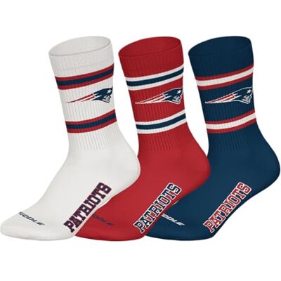 HUDDLE NFL NEW ENGLAND PATRIOTS 3pk Crew Socks – WHT/RED/NNY – 43/46 HUDDLE NFL NEW ENGLAND PATRIOTS 3pk Crew Socks – WHT/RED/NNY – 43/46