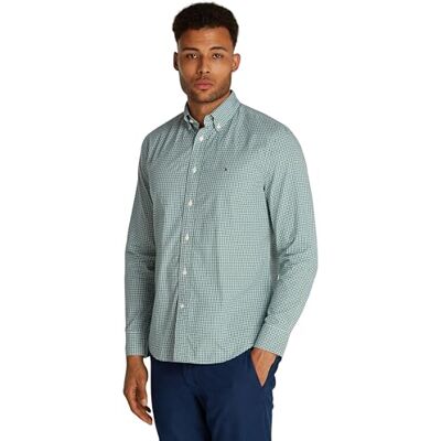 Tommy Hilfiger Uomo Camicia Flex Poplin Gingham Regular Fit, Multicolore (Nouveau Green/Optic White), S Tommy Hilfiger Uomo Camicia Flex Poplin Gingham Regular Fit, Multicolore (Nouveau Green/Optic White), S