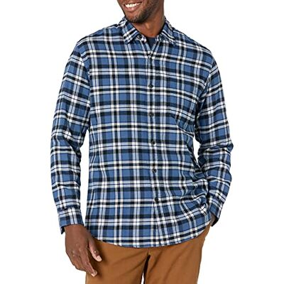 Amazon Essentials Camicia in flanella a maniche lunghe Uomo, Bianco Blu Motivo Scozzese, XXL Amazon Essentials Camicia in flanella a maniche lunghe Uomo, Bianco Blu Motivo Scozzese, XXL