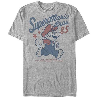 Nintendo Super Mario Running Profile 1985 T-Shirt, Grigio (Athletic Heather), M Uomo Nintendo Super Mario Running Profile 1985 T-Shirt, Grigio (Athletic Heather), M Uomo