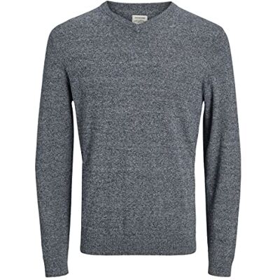 Jack & Jones Maglione da Uomo Jjebasic con Scollo a V Grigio (Navy Blazer Dettagli: Twisted with Jet Stream). XL Jack & Jones Maglione da Uomo Jjebasic con Scollo a V Grigio (Navy Blazer Dettagli: Twisted with Jet Stream). XL
