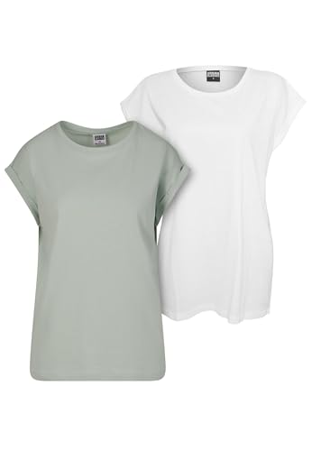 Urban Classics Tb771a – Ladies Extended Shoulder Tee, Confezione da 2 T-Shirt, Frostmint+Bianco, XL Donna
