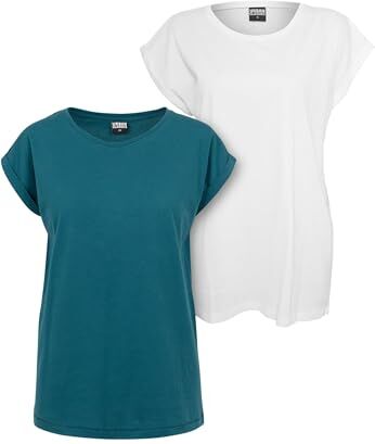 Urban Classics Ladies Extended Shoulder Tee 2-Pack, T-shirt, Donna, Multicolore (Teal+White), XS