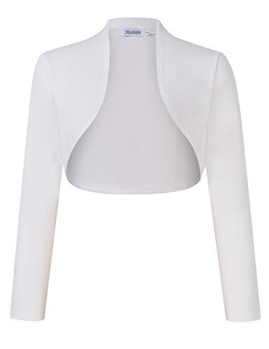 KOJOOIN Donna Cardigan a Maniche 3/4 Elegante Bolero Aperto Coprispalle Shrug Corto Festivo Giacca a Spalla A-Bianco XL