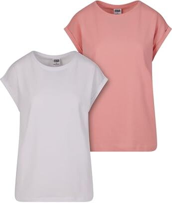 Urban Classics Tb771a-ladies Extended Shoulder Tee 2-Pack T-Shirt, Rosa Limona+Bianco, S Donna