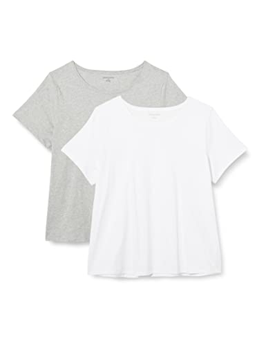 Amazon Essentials T-Shirt Girocollo A Maniche Corte 100% Cotone con vestibilità Classica (Taglie Forti Disponibili) Donna, Pacco da 2, Bianco/Grigio Chiaro Puntinato, XS