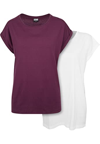 Urban Classics Set 2 T-Shirts da Donna con Corta, Maglietta a Maniche Arrotolate da Donna, Colore bianco/cherry, S