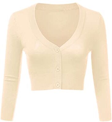 Irevial Cardigan a Bottoni Donna Elegante Bolero Scollo a V Casual in Maglia Shrug Tinta Unita Albicocca M