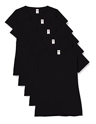 Fruit of the Loom Lady-Fit Valueweight Tee, 5 Pack T-Shirt, Nero (Black 36), S (Pacco da 5) Donna