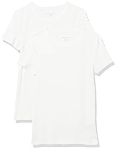 Amazon Essentials T-Shirt Girocollo a Maniche Corte Slim Donna, Pacco da 2, Bianco, XXL