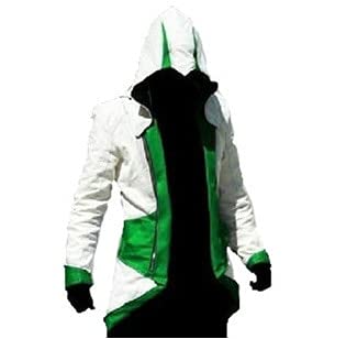 XINYIYI Adulto Uomo Donna Assassins Creed Costume Cosplay Uomo Con Cappuccio Cappotti Outwear Costume Edward Assassins Creed Costume Di Halloween Xxl Nero Bianco