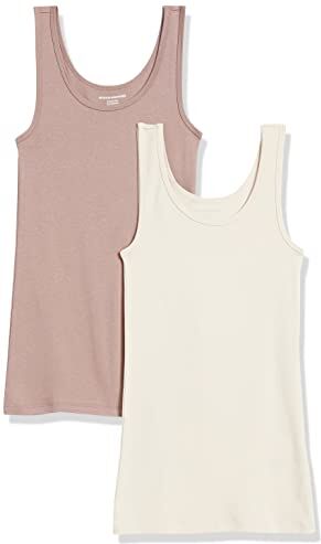 Amazon Essentials Canottiera vestibilità Aderente Donna, Pacco da 2, Beige/Marrone, L