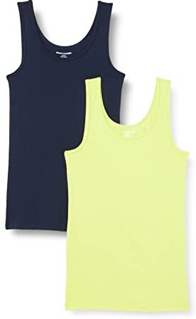 Amazon Essentials Canottiera vestibilità Aderente Donna, Pacco da 2, Blu Marino/Verde Lime, L