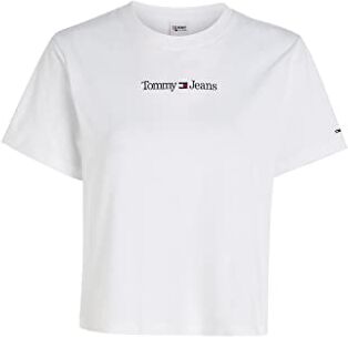 Tommy Hilfiger T-shirt Donna Maniche Corte Serif Linear Tee Scollo Rotondo, Bianco (White), L