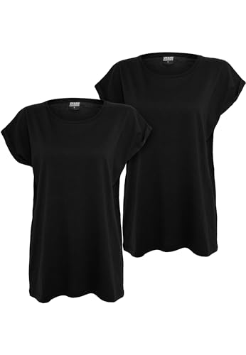Urban Classics Set 2 T-Shirts da Donna con Corta, Maglietta a Maniche Arrotolate da Donna, Colore nero/nero, 4XL