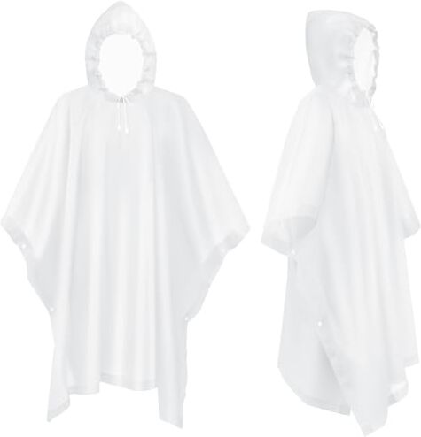 flintronic 2 Pezzi Poncho, EVA Poncho Impermeabile Riutilizzabile, Impermeabile Portatile con Cappuccio per Adulto, Poncho Antipioggia per Uomo e Donna, per Campeggio, Escursionismo (Bianco)