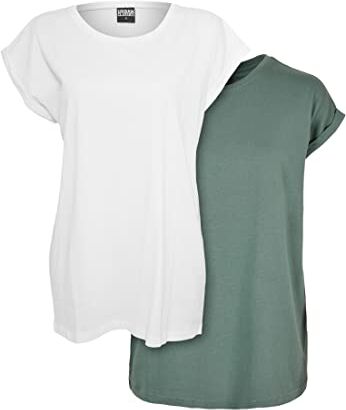 Urban Classics Set 2 T-Shirts da Donna con Corta, Maglietta a Maniche Arrotolate da Donna, Colore bianco/paleleaf, S