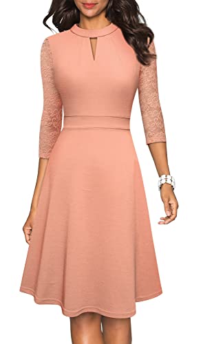 HOMEYEE Vestito da Cocktail Party Manica in Pizzo Vestito da Sera per Matrimonio Scava Fuori da Donna A234 (XL, Blush)