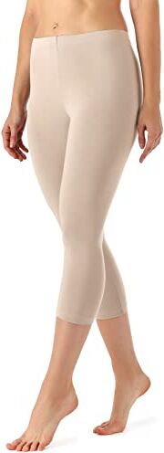 Merry Style Leggings 3/4 Pantaloni Capri Donna  (Beige, XS)