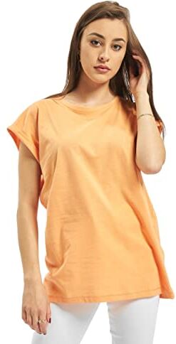 Urban Classics T-shirt da donna con maniche risvoltate, maglietta con scollo tondo e spalle arrotondate, colore: arancione (papaia), taglia: M