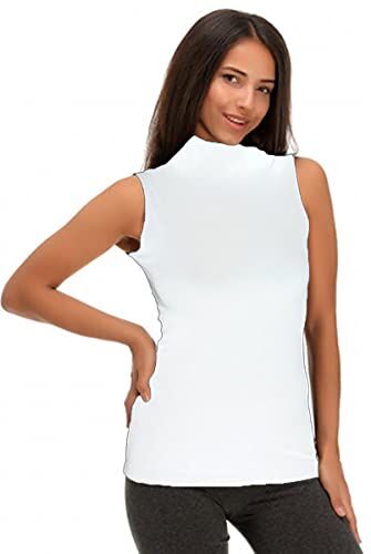 JADEA Maglia Lupetto Donna 4058 Smanicato in Cotone Elasticizzato, Bianco, M