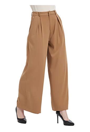 Tronjori Pantaloni da Donna A Vita Alta Casual Pantaloni con Tasche Gamba Larga Pantaloni Lunghi per Ufficio Pantaloni Casual (XS,Cammello)