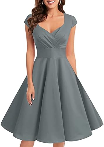 Bbonlinedress Women's Vintage 1950s cap Sleeve Rockabilly Cocktail Dress Multi-Colored Grey M