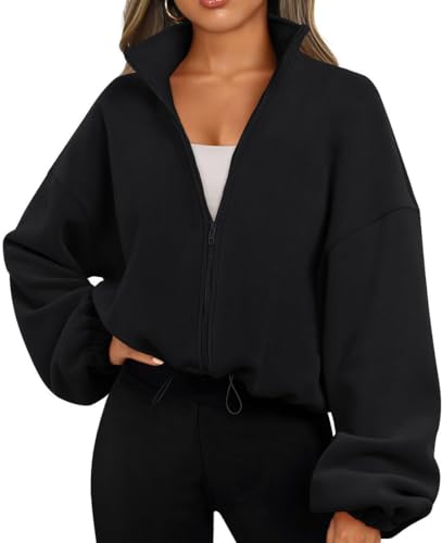 EUDOLAH Felpa Cappotto Sportivo in Pile Rocker con Collo Alto e Zip Imbottita Donna Uomo Unisex Nero,L