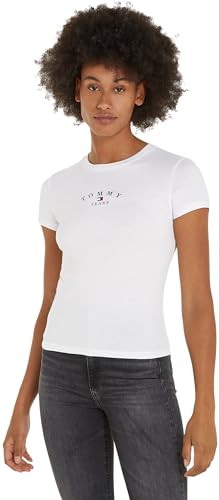 Tommy Jeans T-shirt Maniche Corte Donna Slim Scollo Rotondo, Bianco (White), XS