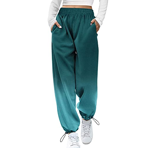 KEERADS Jeans Con Salone di fondo della vita Sporty Women's High pockets fit jogger pantaloni atletici pantaloni felpe stampa pantaloni Pantaloncini Sport Blu Ragazza (Green-5, L)