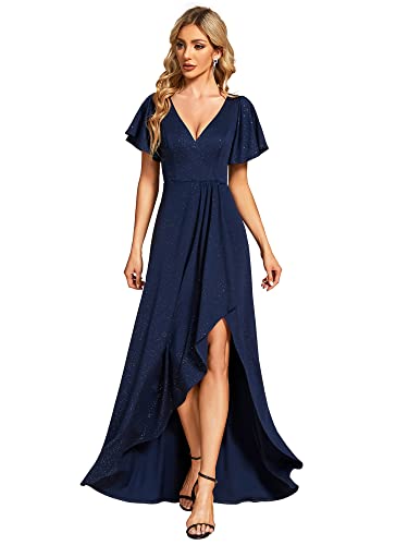 Ever-Pretty Vestito da Sera Donna Elegante Stile Impero Scollo a V Maniche Corte Lungo Abito da Sera EE01738 Blu Navy 50