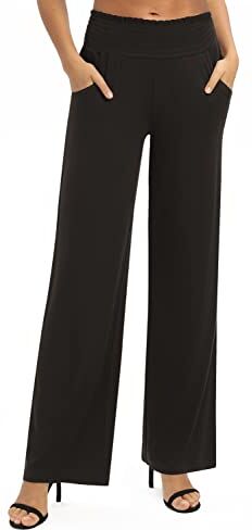 EXCHIC Donna Solido Sciolto Gamba Dritta Palazzo Pantaloni A Vita Alta Elastico Casual Pantaloni con Tasche (XL, caffè)