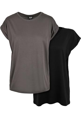 Urban Classics Set 2 T-Shirts da Donna con Corta, Maglietta a Maniche Arrotolate da Donna, Colore darkshadow/nero, XL
