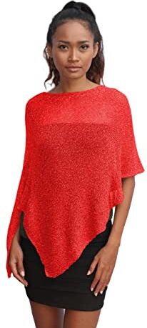 Unique Poncho Coprispalle da Donna Elegante da Cerimonia o Sera Poncho Donna in Rete di Viscosa Termica con Essenza di Fiore di Ciliegio (Rosso)