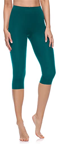 Merry Style Donna 3/4 Pantaloni Capri Morbidi e Confortevoli Leggins Donna in Cotone Traspirante Elastici e Delicati sulla Pelle Sensibile MS10-199 (Verde Smeraldo, 3XL)