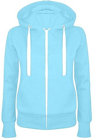 Masrin Felpa da donna Full Zip Giacca per le mezze stagioni, in tinta unita, con cappuccio, giacca college leggera, con cappuccio, in cotone, Azzurro, S