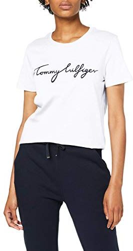 Tommy Hilfiger T-shirt Maniche Corte Donna Heritage Scollo Rotondo, Bianco (Classic White), M