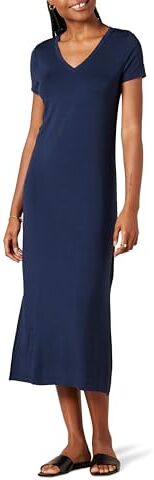 Amazon Essentials Abito Midi a Maniche Corte con Scollo a V in Jersey Donna, Blu Marino, XXL