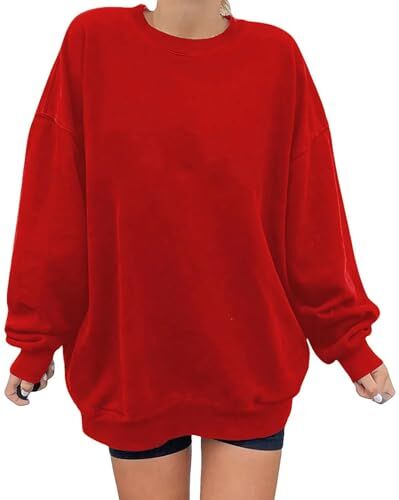 SOYNIA Maglione Felpe Sweater Cardigan Donna Felpa Grafica Estetica Maglioni Da Donna Felpe Con Cappuccio Tinta Unita O Collo A Manica Lunga Felpe Vintage L Rosso