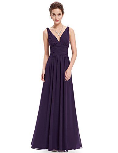 Ever-Pretty Abito da Damigella Donna Linea ad A Stile Impero Chiffon Scollo a V Senza Maniche Viola Scuro 46