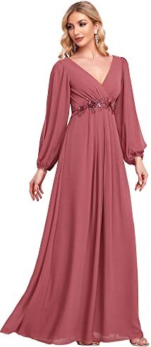 Ever-Pretty Vestito da Cerimonia Elegante Linea ad A Scollo a V A Abiti da Sera 00461 Fuchsia 50