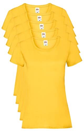 Fruit of the Loom Valueweight 5 Pack, T-Shirt Donna, Giallo (Sunflower 34), XS