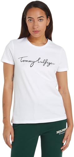 Tommy Hilfiger Donna T-shirt Maniche Corte Scollo Rotondo, Bianco (Th Optic White), M