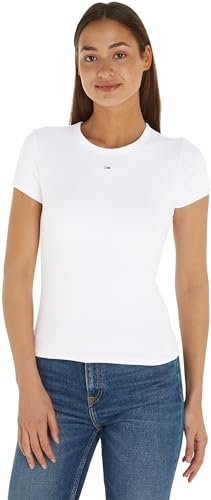 Tommy Jeans TJW Slim Essential Rib SS Ext  Maglietta a Maniche Corte, Bianco (White), XS Donna