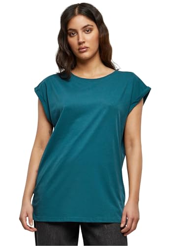 Urban Classics t-shirt da Donna con Manica Arrotolata, Maglietta a Maniche Corte da Donna in Cotone, Tee Shirt con Scollo Rotondo e Spalle Arrotondate, Colore: turchese, Taglia: XXL