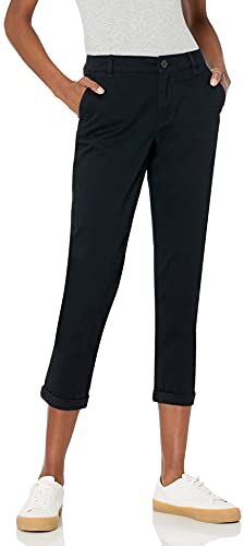 Amazon Essentials Pantaloni Corti Slim-Fit a Vita Medio Alta con Gamba Affusolata Color Kaki Donna, Nero, 44