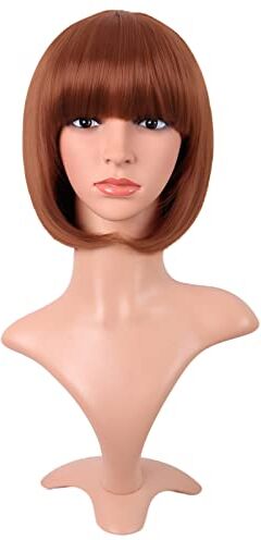 MapofBeauty 12 Pollic/30 cm Corto Lisci Flat Frange Bob Heat Resistente Sintetico Parrucche (Ginger Arancione)