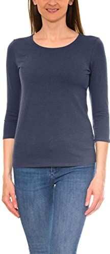 Alkato T-Shirt da Donna a Maniche a 3/4 con Scollo Tondo, Jeans, M