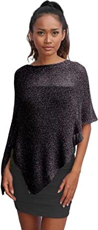 Unique Poncho Coprispalle da Donna Elegante da Cerimonia o Sera Poncho Donna in Rete di Viscosa Termica con Essenza di Fiore di Ciliegio (Nero Argento)