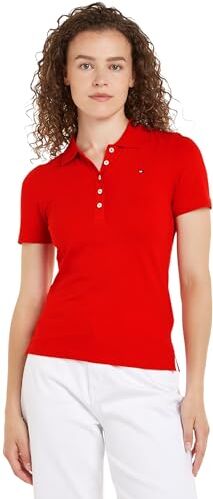 Tommy Hilfiger 1985 Slim Pique Polo SS  Maniche Corte, Rosso (Fierce Red), XL Donna